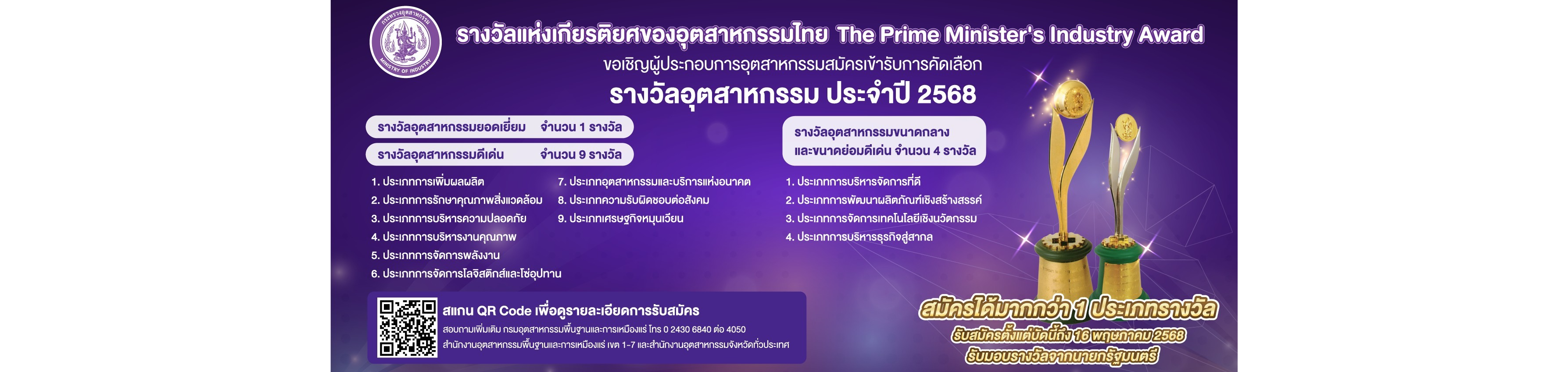  ขอเชิญผู้ประกอบการอุตสาหกรรม สมัครเข้ารับการคัดเลือก “รางวัลอุตสาหกรรม